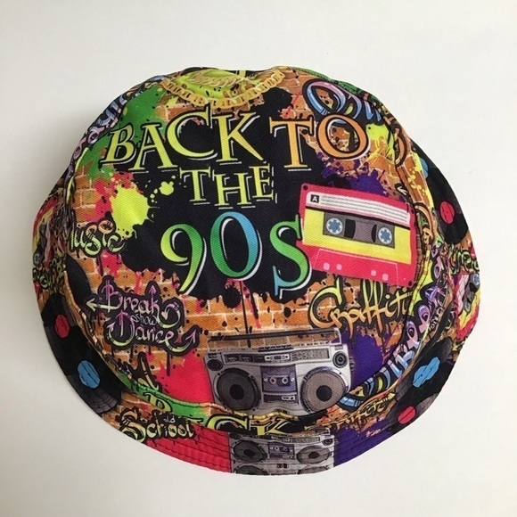REVERSIBLE Back To The 90s Bucket Hat Graffiti Music Hip Hop Break Dance OSFM - Picture 4 of 10